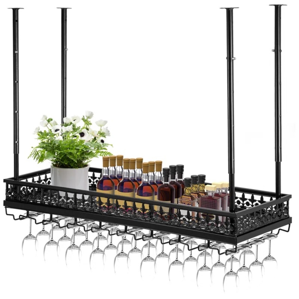 Brand New Vevor Ceiling Wine Rack Holds Up To 45 glasses !! Hanging Black